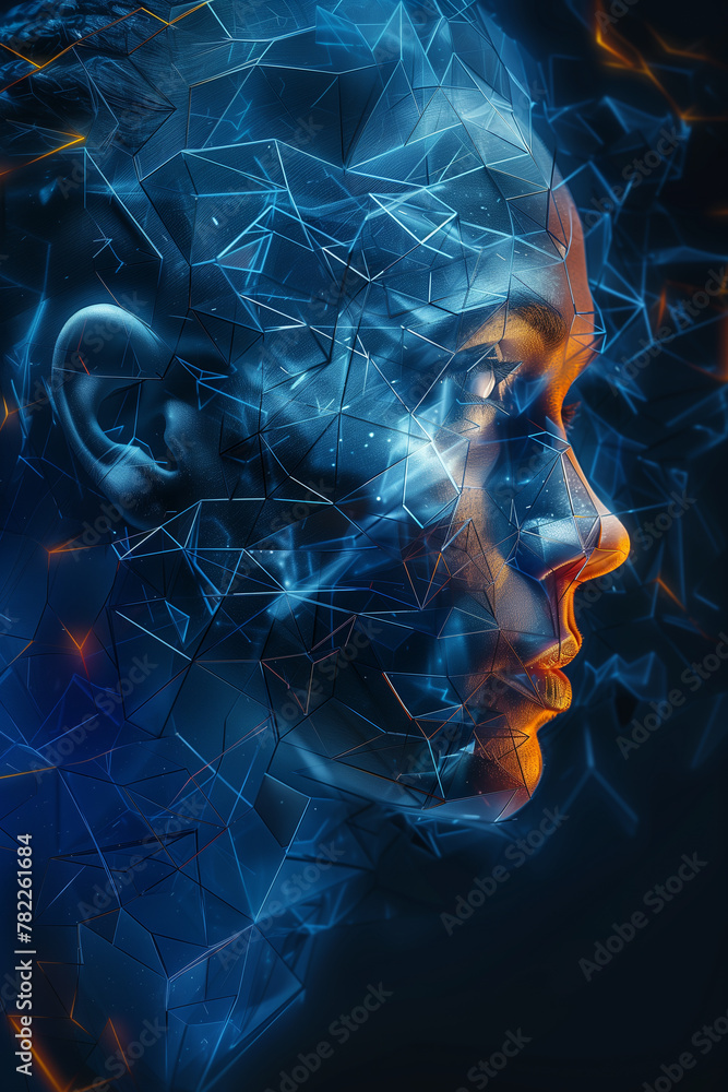 Polygonal silhouette of a person, illustration, on a dark background, like an x-ray Polygonal silhouette of a person, illustration, on a dark background, like an x-ray