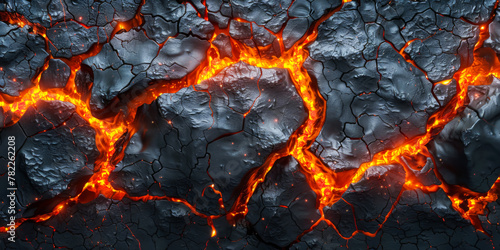 Hot magma flows. Volcanic eruption lava flow. Beautiful background