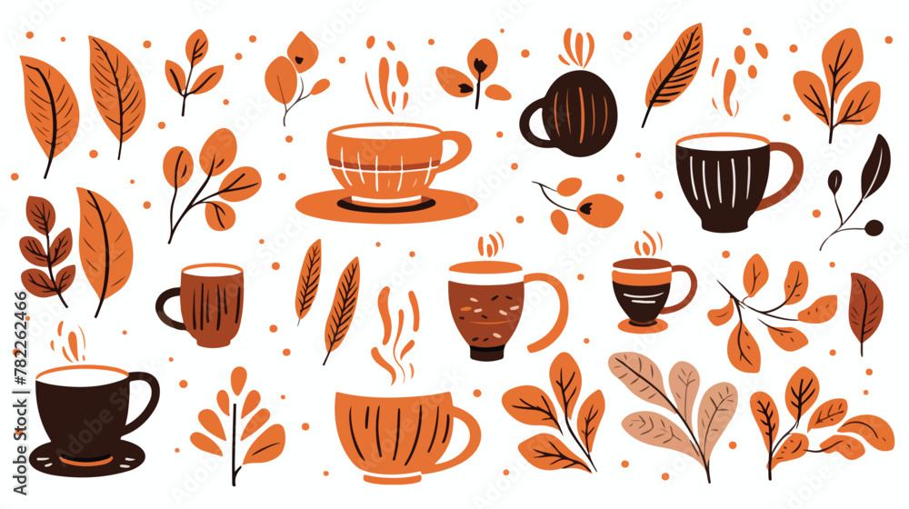 Autumn coffee shop elements flat vector illustratio