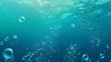 Underwater bubbles ascending in deep blue ocean