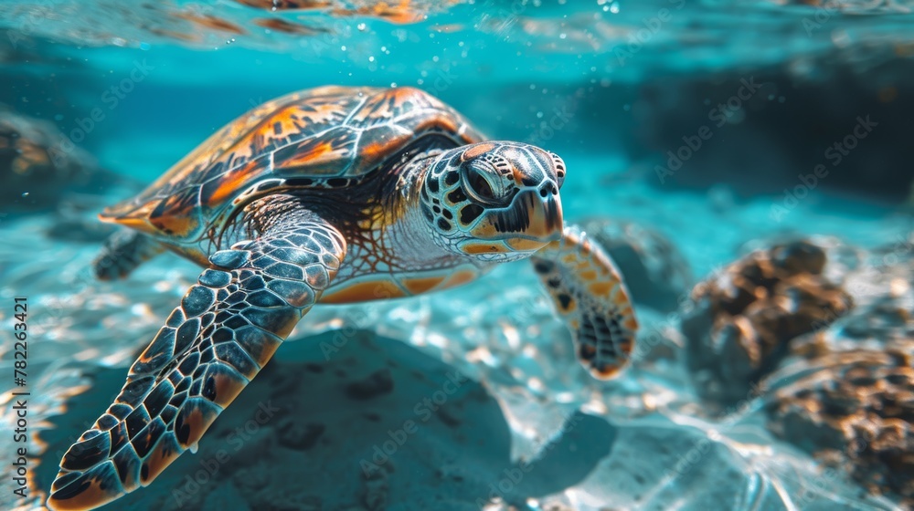 Fototapeta premium Sea turtle swimming underwater