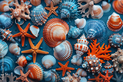 Beautiful marine shells pattern top view
