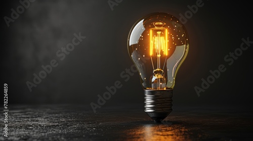 Glowing filament of an incandescent light bulb on dark background photo
