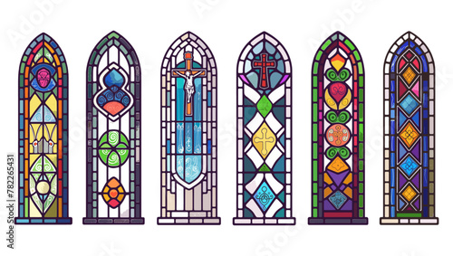 set of stained glass window vector