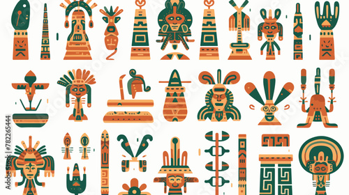Aztec and Maya symbols set. Ancient pyramid inca wa photo