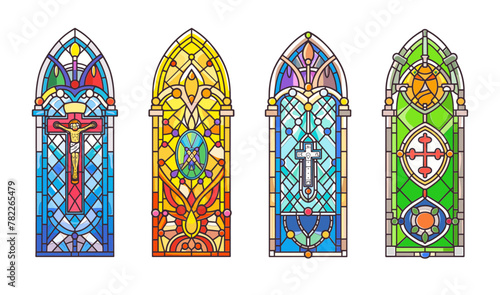 set of stained glass window