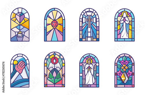 stained glass vector simple icon set