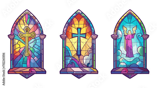 stained mosaic catholic icon set
