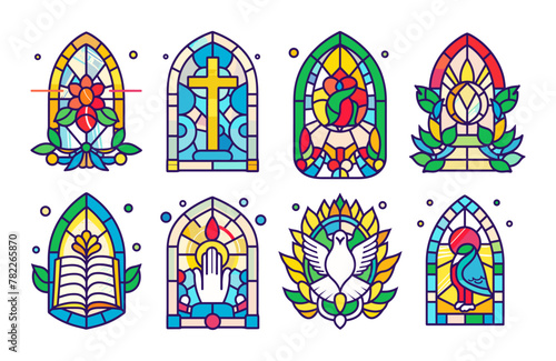 stained glass vector flat icon set