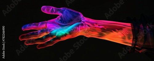 Colorful light painting of a human hand