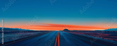 Highway leading into vivid sunset landscape