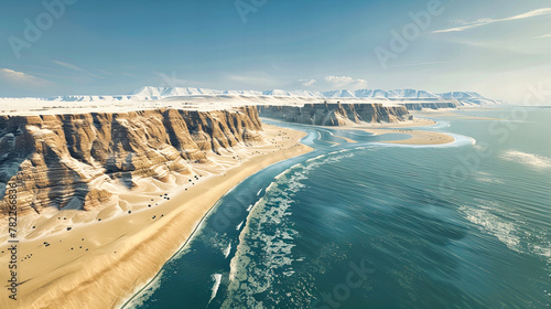 Natures Vast Tapestry, Aerial View of Coastline and Desert, The Serene Beauty of Earths Varied Landscape