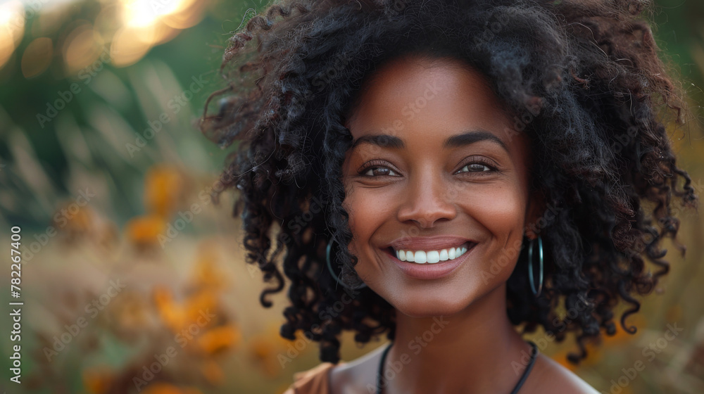 Portrait of smiling middle aged african woman looking at camera. Cheerful black mid adult woman smiling outdoor. Close up face of beautiful black lady laughing at park Portrait of smiling middle aged african woman looking at camera. Cheerful black mid adult woman smiling outdoor. Close up face of beautiful black lady laughing at park