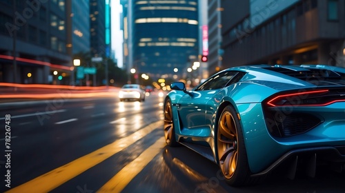 quality futuristic electric sports car driving in city highway wide banner © Mariana
