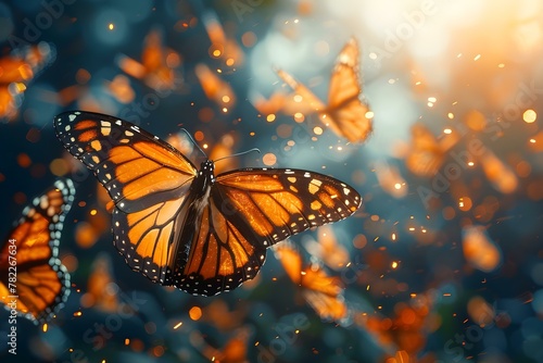 Ethereal Monarch Migration at Sunset. Concept Nature Photography, Sunset Silhouettes, Monarch Butterflies, Ethereal Landscapes © Anastasiia