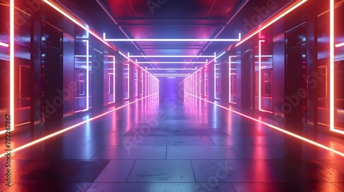 Futuristic Neon Illuminated Frames Enveloping Viewers in Immersive Light Corridor