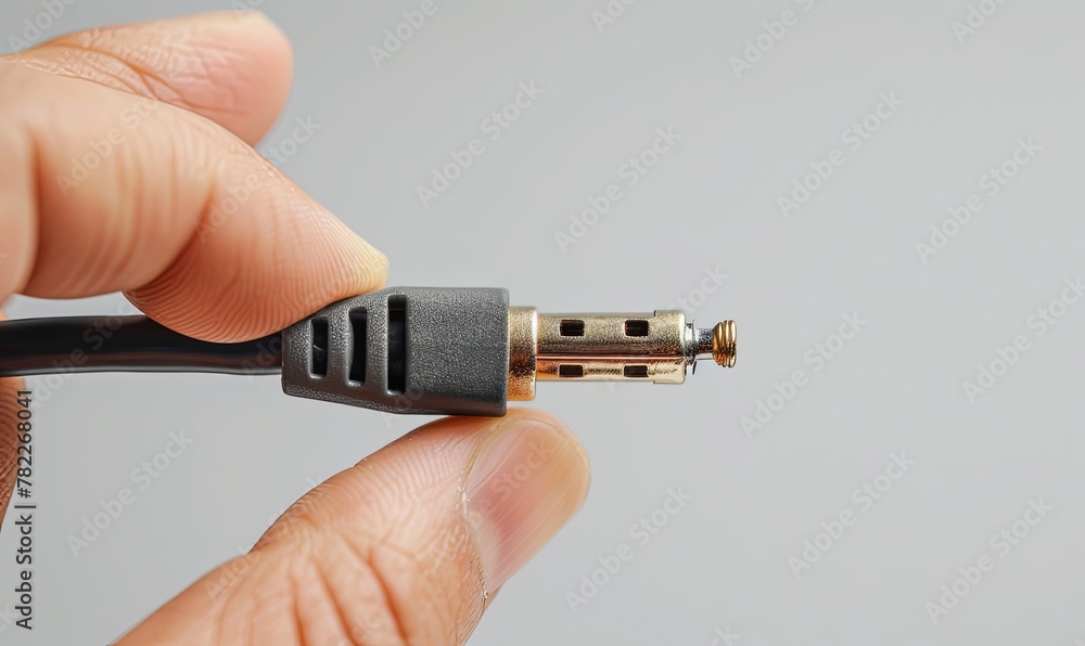 Close-up of a disassembled audio cable. Close-up of a disassembled audio cable.