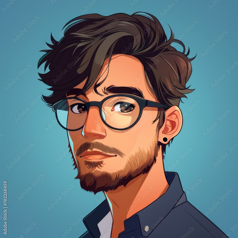 Drawn avatar of man student based on cryptocurrency on blue background, concept, virtual world Drawn avatar of man student based on cryptocurrency on blue background, concept, virtual world