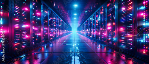 Network Servers in Data Center, Computing Hardware and Technology Infrastructure, Connectivity and Digital Storage