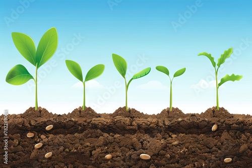 young plants growing from the ground germinating seeds concept illustration