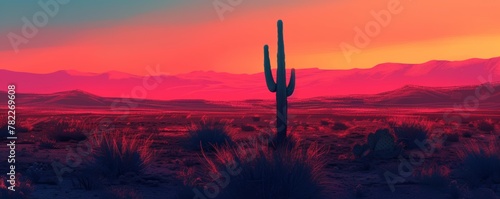 Saguaro cactus silhouette against a vibrant sunset sky