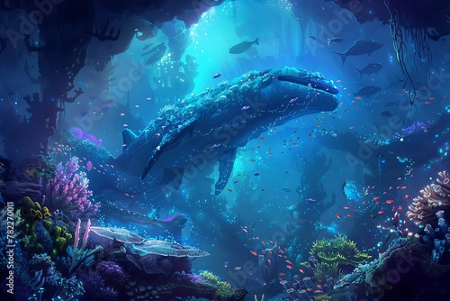a digital illustration of a fantastical undersea world. #782270011