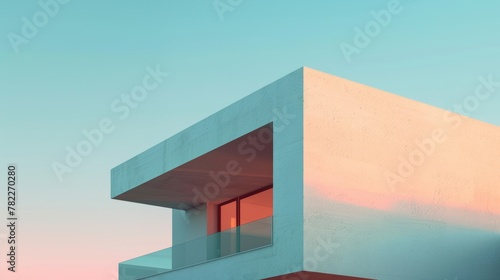 Modern architecture of a minimalist house at sunset