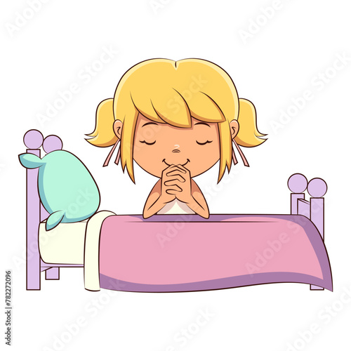 Child praying on bed