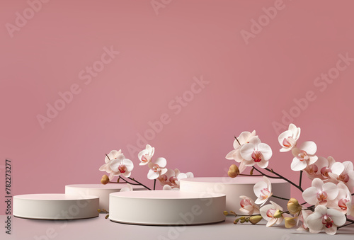 Mockup podium with orchids for product presentation