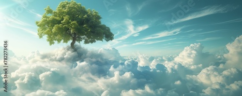 Lone tree atop a cloud covered landscape © cac_tus