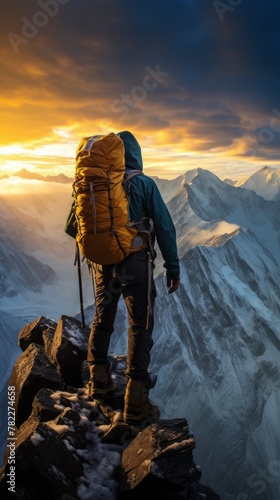 Man standing on a mountaintop overlooking a beautiful landscape