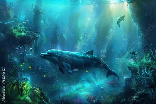 a digital artwork showcasing a fantastical world beneath the waves.