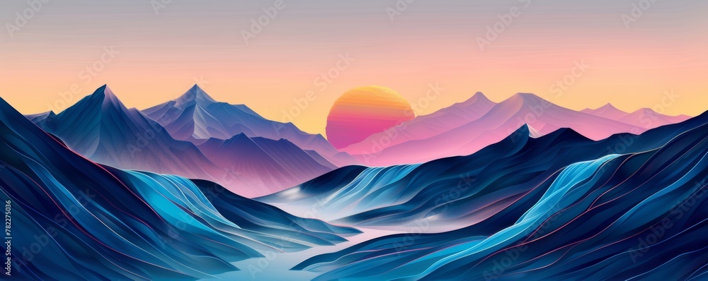 Stylized colorful sunset over mountainous landscape Stylized colorful sunset over mountainous landscape