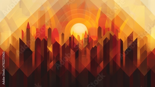 Abstract geometric sunrise cityscape