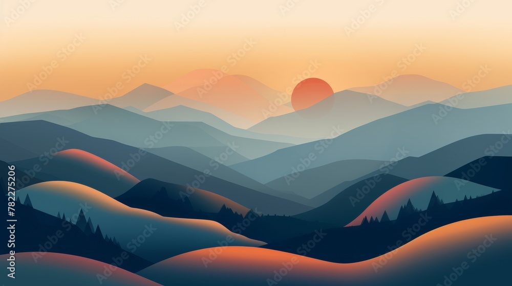 Serenity at sunset with layered mountain landscape