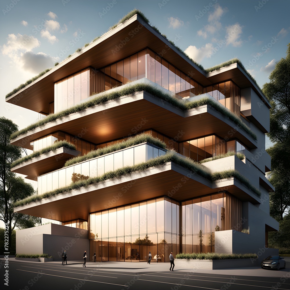 Fototapeta premium architectural structure melding computer aided design illustrations with genuine photo elements