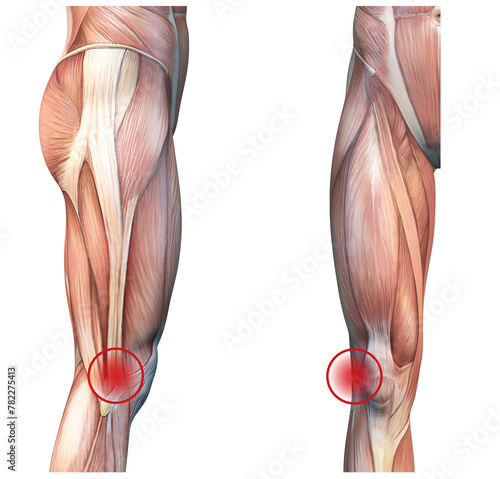 Iliotibial band syndrome, painful knee joint. Labeled Illustration photo