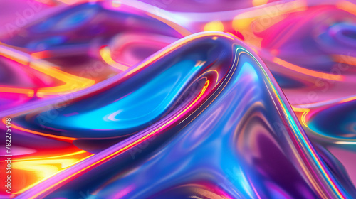 Abstract fluid iridescent holographic neon curved