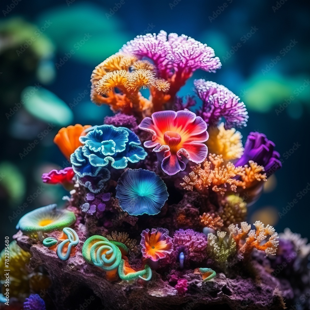 Amazing and colorful coral reef with various shapes and colors