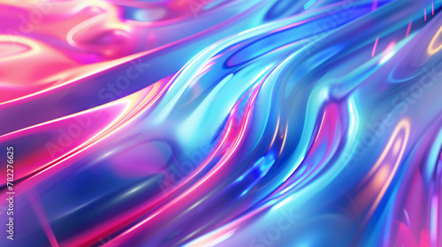 Abstract fluid iridescent holographic neon curved