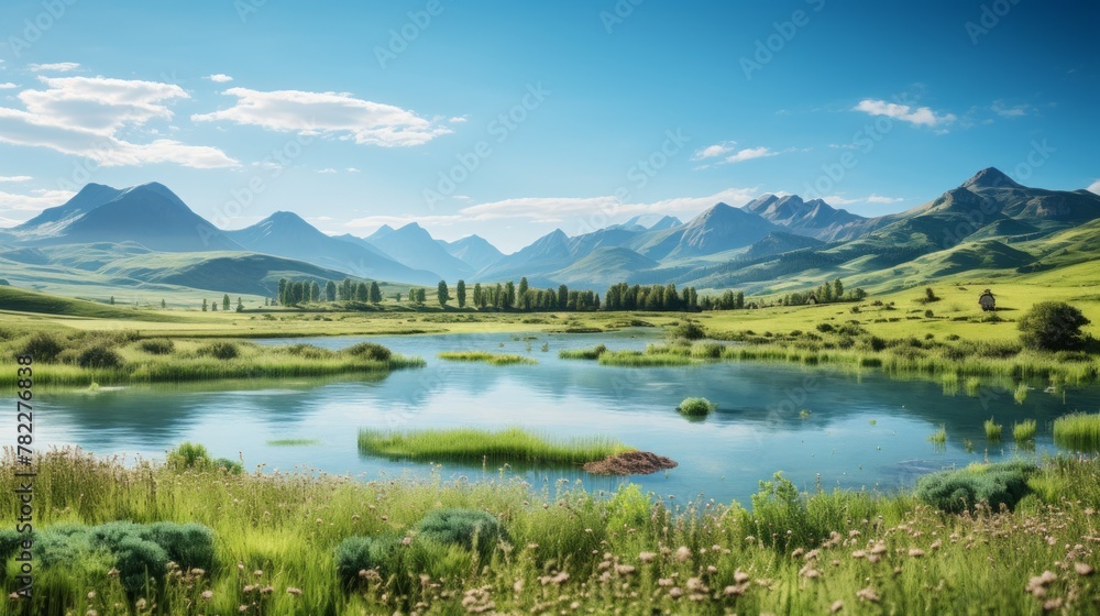 Mountains and lake in a valley