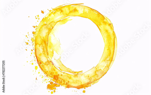 yellow watercolor circle isolated on white, Watercolor round drop, liquid splash, alcohol ink water art spot