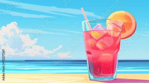 Blue sky and sea and Tropical Juice