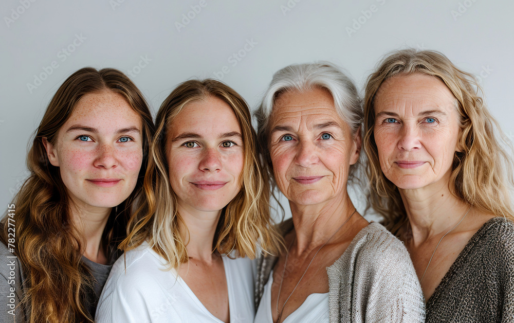 Empowering Nordic Women: Studio Frontal Shot Featuring Four Generations of a Family