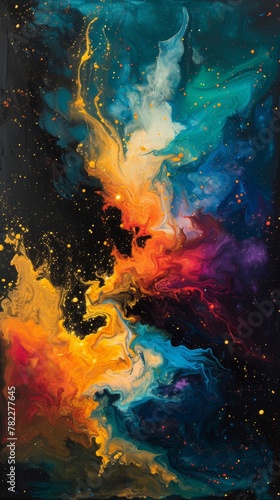 Abstract cosmic painting with vibrant colors