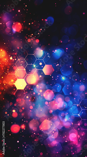 creative dark hexagon background, in style of blue and purple, futuristic tech and digital design background