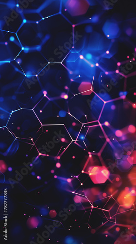 creative dark hexagon background, in style of blue and purple, futuristic tech and digital design background