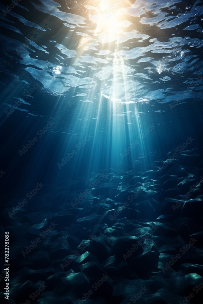 Obraz premium Underwater Ocean Sunlight Rays Background