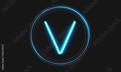 letter V in glowing blue light on black background, v for vendetta concept