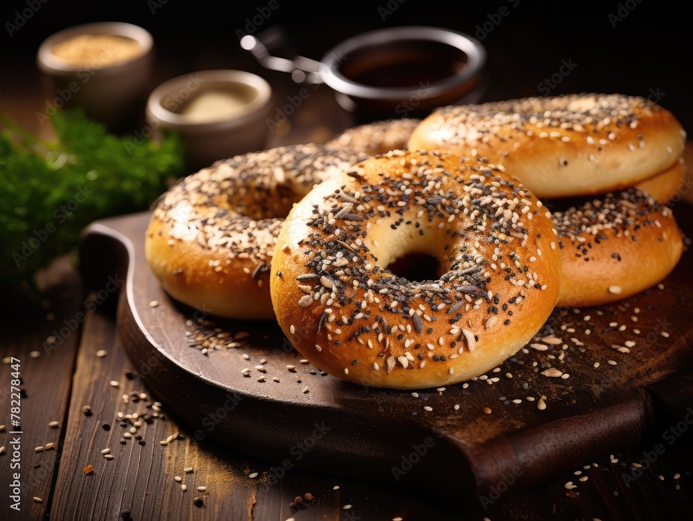 Poppy Seed Bagel Isolated, One Round Bread Bun, Poppyseed Wheat Bakery for Breakfast Poppy Seed Bagel Isolated, One Round Bread Bun, Poppyseed Wheat Bakery for Breakfast